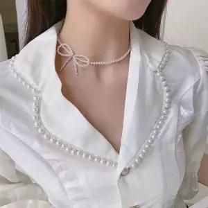진주 리본 초커 목걸이 청담동스타일