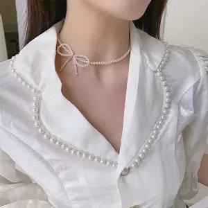 진주 리본 초커 목걸이 청담동스타일