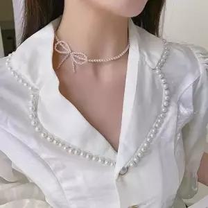 진주 리본 초커 목걸이 청담동스타일