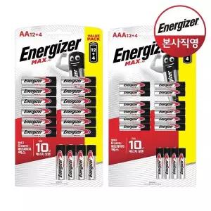[NS홈쇼핑]에너자이저 알카라인 맥스 건전지 12입 + 4입 AA/AAA 택 1 (총 16입)..