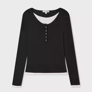 [롯데백화점]후아유 여성 레이어드 헨리넥 긴팔티 Layered Henryneck Long Sleeve T-shirt WHLAG4T24F