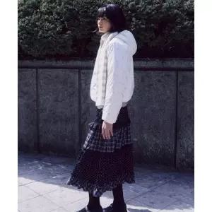 MUSINSA STANDARD WOMAN [오헤시오 컬래버] 체크도트 티어드 롱 스커트 [블랙]MWFSK9D61-BK