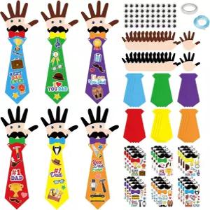 Cinrobiye 72pcs 아버지의 날 공예 키트 넥타이 역대 최고의 DIY 핸드프린트 축하 스티커 포함 홈스쿨 활동