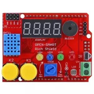 스타터 키트 적외선 수신기 LED 버저 버튼이 있는 리치 DHT11 광 센서 온도 전압 모듈 보드(328P용)