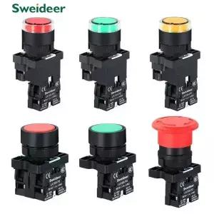 22mm 푸시 버튼 스위치 순간 리셋 ON OFF 12V/220V/48V/24V 검정색 NC NO 전원 버튼(전기 산업용