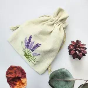 라벤더 자수 파우치 10x14cm 캔버스 화이트