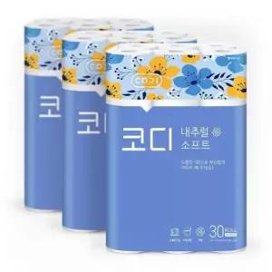 코디 내추럴소프트 화장지 27m x 30롤 3팩