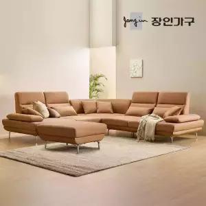 장인가구 도이 7인용 스윙 이지클린 가죽 코너형 소파 (스툴 포함)