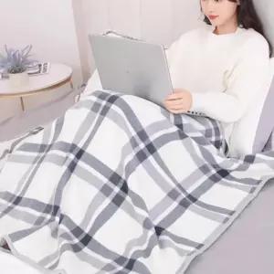 극세사 망토 무릎 블랭킷 똑딱이 버튼 체크 후드 담요