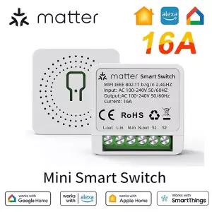 호환  Matter WiFi 스마트 스위치 16A 스마트 홈 조명 스위치 릴레이 모듈 음성 제어 Alexa Google Homekit