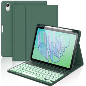 IPAD용 AMZCASE A16 11세대 및 10세대 키보드 포함 케이스 - 7가지 색상 백라이트 분리형 폴리오 (A16) 2025 10.9인치 2022 스마트 웨이크/업 잉크 그린 | 백라이트 디자인 웨이크/슬립 연필 홀더 그린 2022 11인치