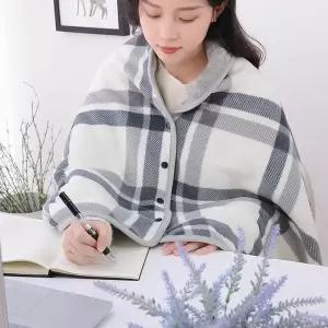 극세사 망토 무릎 담요 똑딱이 버튼 체크 후드 FWD65F14