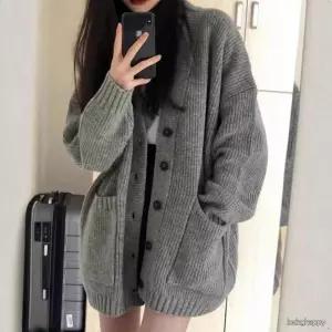 여유핏 여성 오버핏 롱 가디건 골지 니트 빅포켓 간절기 데일리 아우터