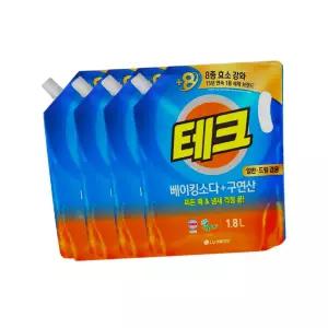 테크 베이킹소다+구연산 액체세제 일반 드럼 겸용 1.8L 4개