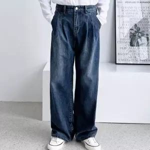 2071-1 2JMM 남자투턱 와이드중청데님팬츠