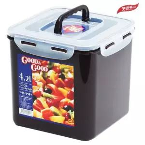 핸디형 정사각 밀폐용기 초코 4.2L 김치통 반찬통 대용량 손잡이 플라스틱 보관