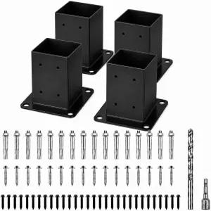 4PCS 4x4 기둥 베이스 내부 크기 3.6 x3.6 앵커 13GA 중량 강철 및 검은색 분체 도장 울타리 퍼골라 우편함