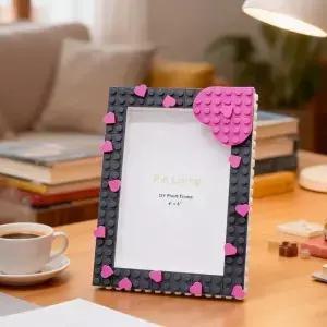 PinLiving 1PC DIY 블록 프레임 하트 발렌타인데이 디스플레이 스탠드 수제 선물 앨범