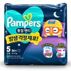 팸퍼스 2026 통잠팬티 기저귀 5단계 1박스 4팩(총104매)