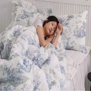 디오레 30수 광목 프릴 차렵이불 베개커버 세트 퀸 블루 신혼침구 자취이불