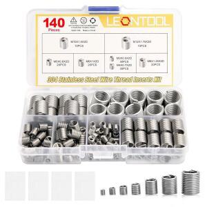 LEONTOOL 140개 와이어 나사 인서트 키트 미터법 나선형 코일 | 304 스테인리스 스틸 M3 M4 M5 M6 M8 M10 M12 강철 외피 수리 슬리브 수리용 보관 상자 포함