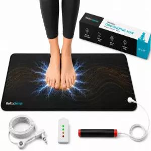 RelaxSense 발 책상 침대용 접이식 어싱 매트 16 x 29인치 - 5피트 코드 및 테스터 펜 가벼운 패드 수면