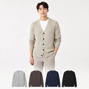 남성 브이넥 골지 니트 가디건 버튼 긴팔 간절기 데일리 아우터