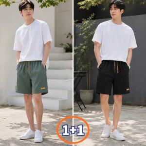 1+1 남자 여름 반바지 캐주얼 아이스 쿨 스판 팬츠 편한 루즈핏 5부 바지