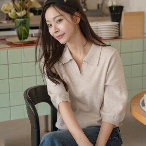 [캔마트] 커밍 웨이브 카라 반팔 니트