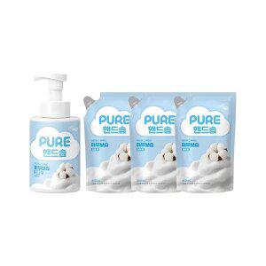 피죤 퓨어 핸드솝 코튼향 500ml, 1개 + 리필 450ml, 3개