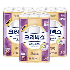크리넥스 천연펄프 3겹 수프림소프트, 27m, 30롤, 3개
