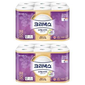 크리넥스 천연펄프 3겹 수프림소프트, 27m, 12롤, 2개
