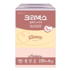 크리넥스 클래식 소프트 천연펄프 미용티슈 2겹, 230매, 6입, 1개