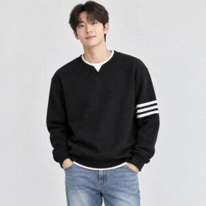 남성 페이크 레이어드 니트 라운드넥 루즈핏 가을 데일리 스웨터