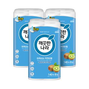 깨끗한나라 데일리 아껴쓰는 키친타월, 140매, 8롤, 3개