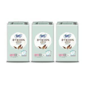 쏘피 유기농100%순면커버 팬티라이너 무향, 일반, 40매, 3개