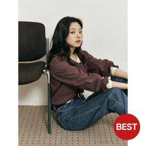 [빈폴레이디스] [B. my] 체크 러플넥 블라우스  와인 (BF5864N13Z)