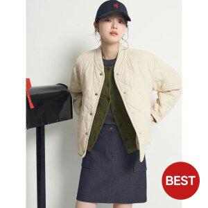 [빈폴레이디스] 니트 배색 소프트 다이아 패딩  아이보리 (BF5938C020)