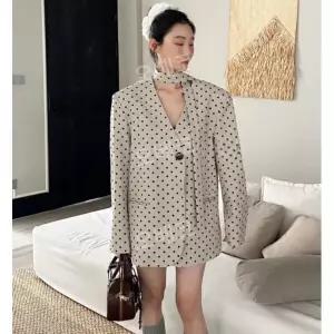 땡땡이블레이저 여성아우터 노카라 브이넥 빅사이즈 오버핏 여자재킷 자켓 도트무늬