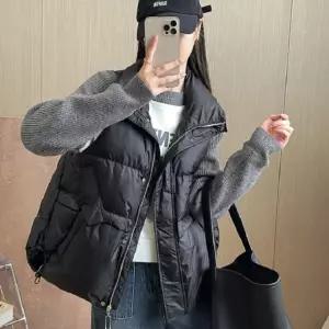 JS 루즈핏스트링패딩조끼 하이넥 경량 패딩조끼 여성조끼