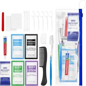 5개 세트 위생 키트 벌크 12IN1 개별 포장 블루 기본 세면용품 일회용 여행용 칫솔 및 노숙자 게스트 자선