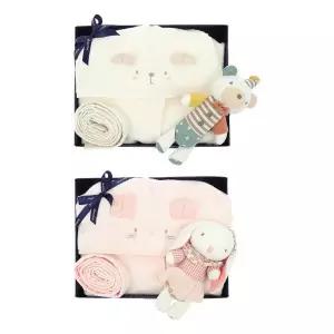 (압소바출산백일돌.조카)곰고무연사목욕가운+애착인형세트