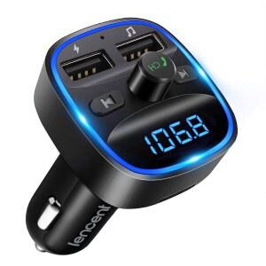 허가된 FM 송신기 블루투스 무선 라디오 어댑터 차량용 | 듀얼 USB 충전 오디오 리시버 충전기 MP3 플레이어 핸즈프리 통화 지원 TF 카드 및 디스크 포함