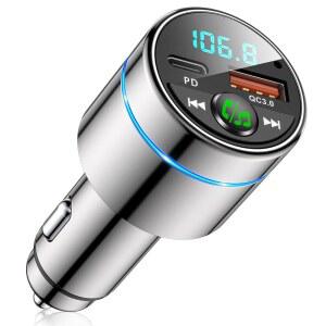 FOCBYE FM 트랜스미터 FOR CAR BLUETOOTH 5.3 올메탈 PD 20W 및 QC3.0 18W 고속 충전기 무선 라디오 카 키트 블루투스 어댑터 노이즈 캔슬링 핸즈프리 통화 하이파이 음악 벨 라이트