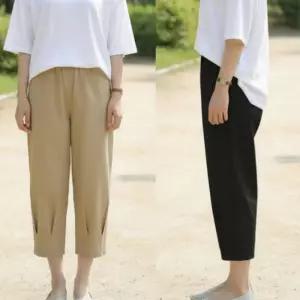 여름 가을 편한 소프트 린넨 바지 7부 벌룬 배기 커브드 쿨링 밴딩 팬츠 키작녀바지