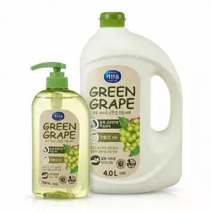 무궁화 키친솝 주방세제 청포도숙성초 4L+700ml 1종 친환경 세정제 야채 과일세척 대용량 설거지 설겆이