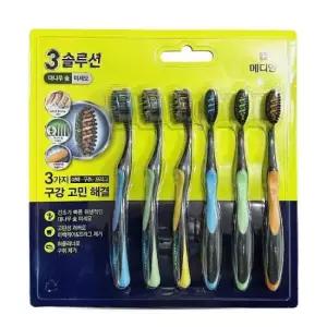 잇몸칫솔 메디안 3 트리플 솔루션 대나무 숯 미세모 칫솔 6개입