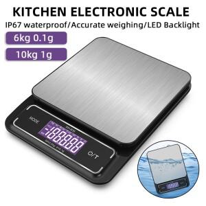 WH-B36 완전 방수 전자 저울 10kg1g, 6kg0.1g 스테인레스 스틸 패널 주방 식품 스낵 계량 베이킹 도구