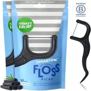 스마트라이프코 치실 픽 100ct - 짚 밀 블렌드로 만든 천연 스틱 잇몸에 부드러운 활성화된 대나무 실을