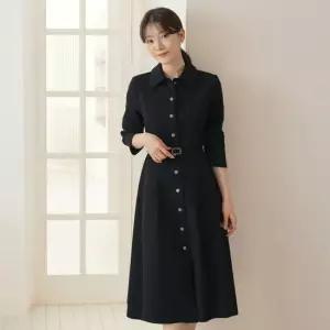 시크라인 XXL까지) 레엘 벨트 플레어 원피스 가을 봄 하객룩 오피스룩 데이트룩 격식룩 자체제작 빅사이즈